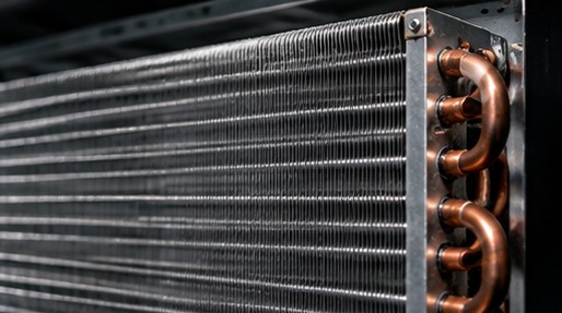 Detailed HVAC heat-exchanger coil and copper tubing